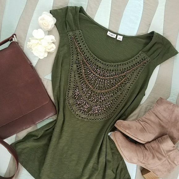 Cato Tops - Olive boho crochet beaded sleeveless top